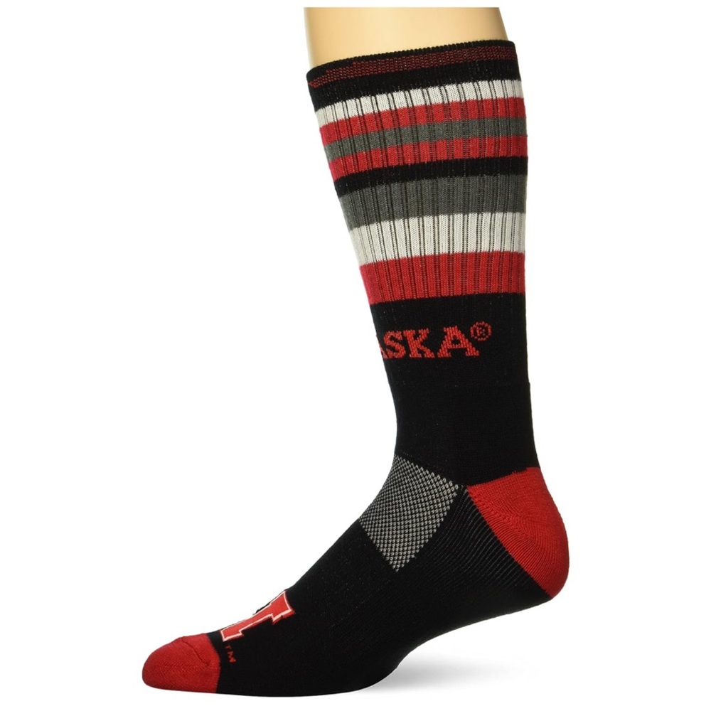 Nebraska Corn Huskers For Bare Feet🦶Men's🧔🏻‍♂️Rave Crew Sock🧦Sz Large
